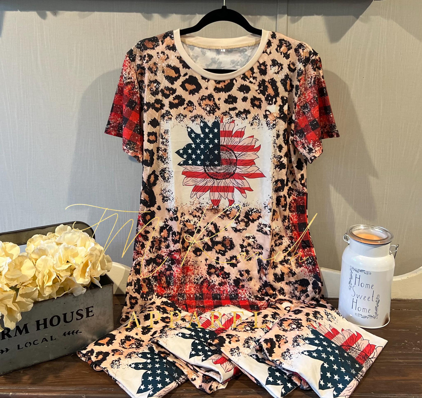 4th Of July Leopard Sunflower Tee