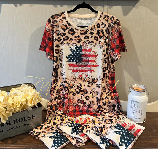 4th Of July Leopard Sunflower Tee