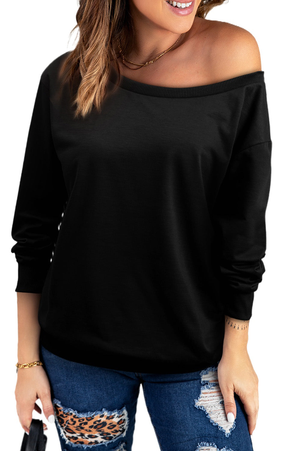 Boat Neck Long Sleeve Sweatshirt