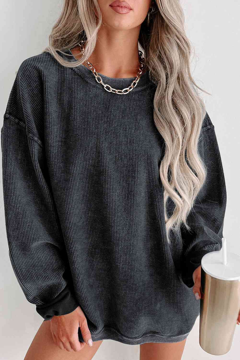 Round Neck Dropped Shoulder Sweatshirt